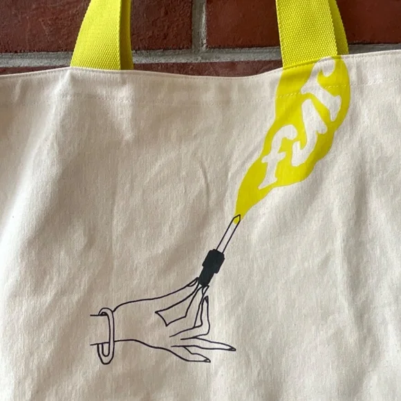 •Cotton Graphic Shopping Reusable Large Cream YellowTote NWOT - Picture 3 of 11